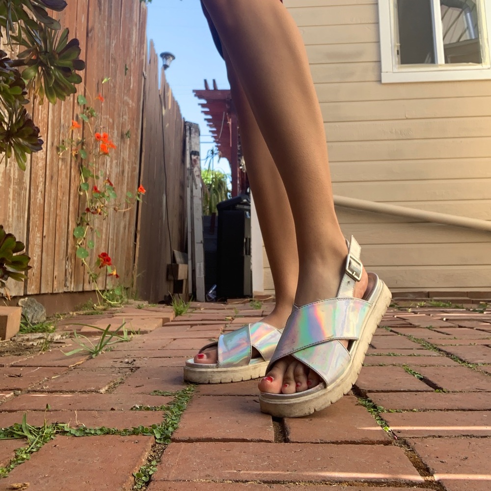Iridescent strappy sandals
